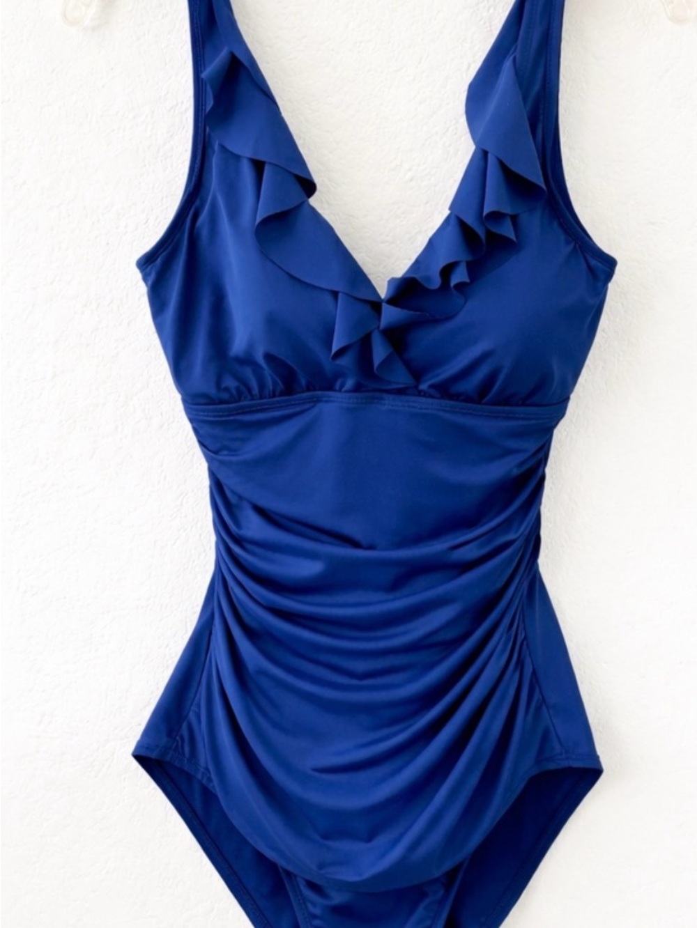 Lauren Ralph Lauren Blue Ruffle One Piece Swimsuit Sz 12 Ruched Tummy Control